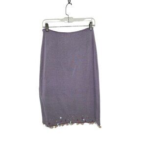ICB Vintage 90s Knit Skirt Solid Purple Midi Sequin Size Medium